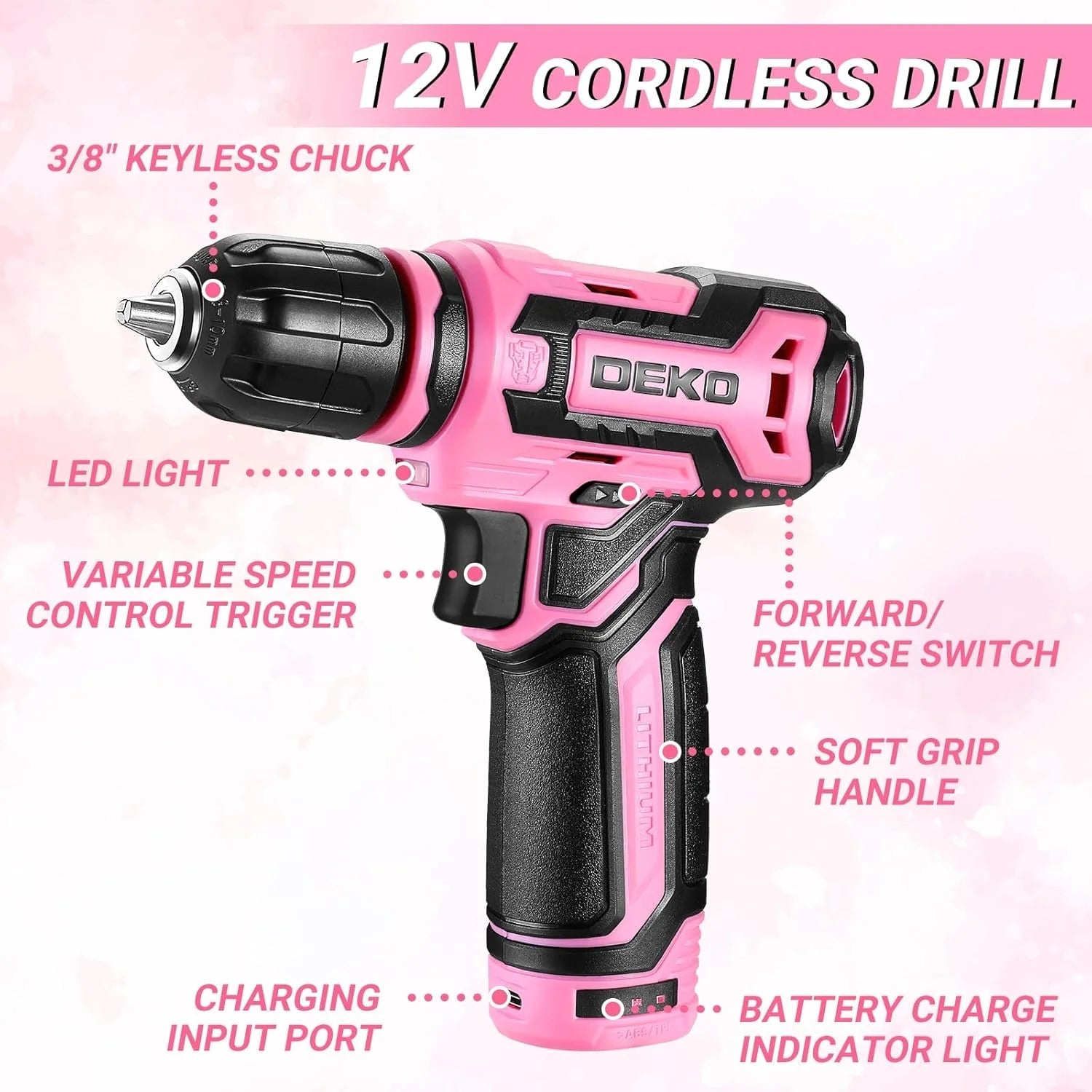 DEKO 12V Cordless Drill Repair Set
